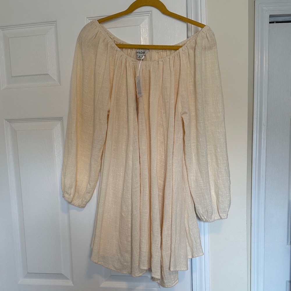 Textured Cream Off-Shoulder Mini Dress